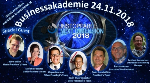 PM Businessakademie 24.11.18 Salzburg  Unstoppable Next Dimension Infos +436644512100 Andreas Abfahrt Graz Treffpunkt Salzburg